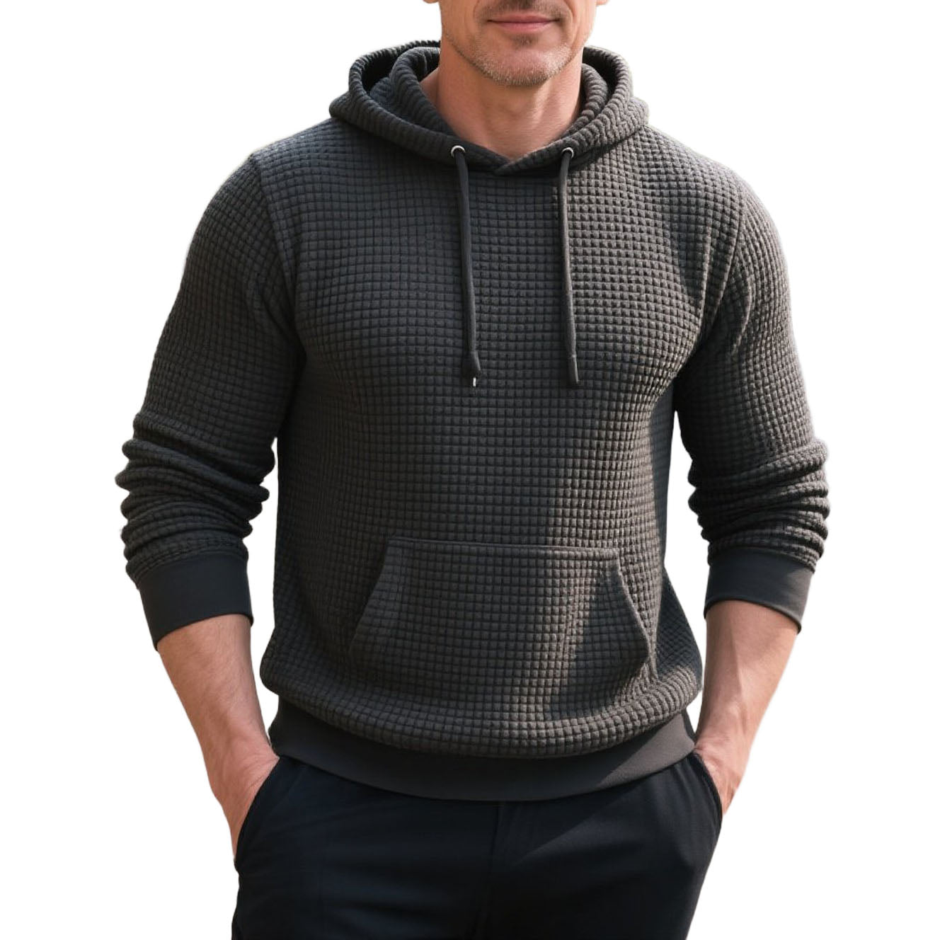 Men's fashionable casual waffle hooded sweatshirt