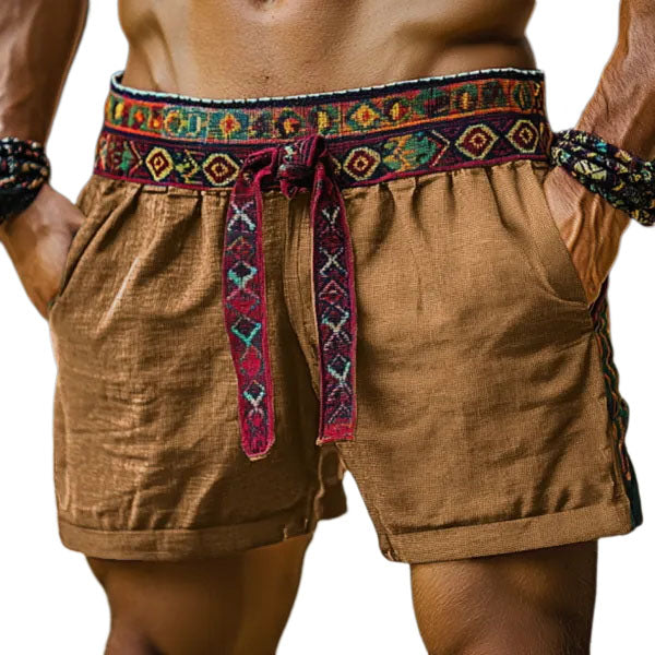 Mens Ethnic Bohemian Comfort Linen Shorts