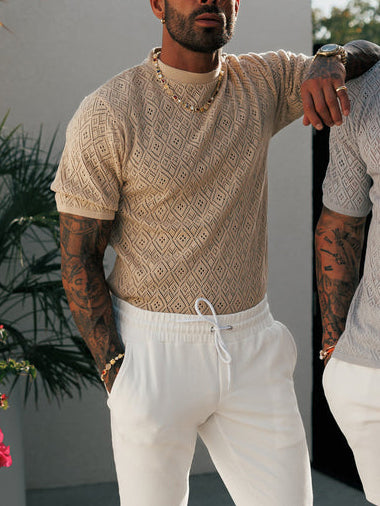Crochet Crew T-Shirt Blue Short Sleeve