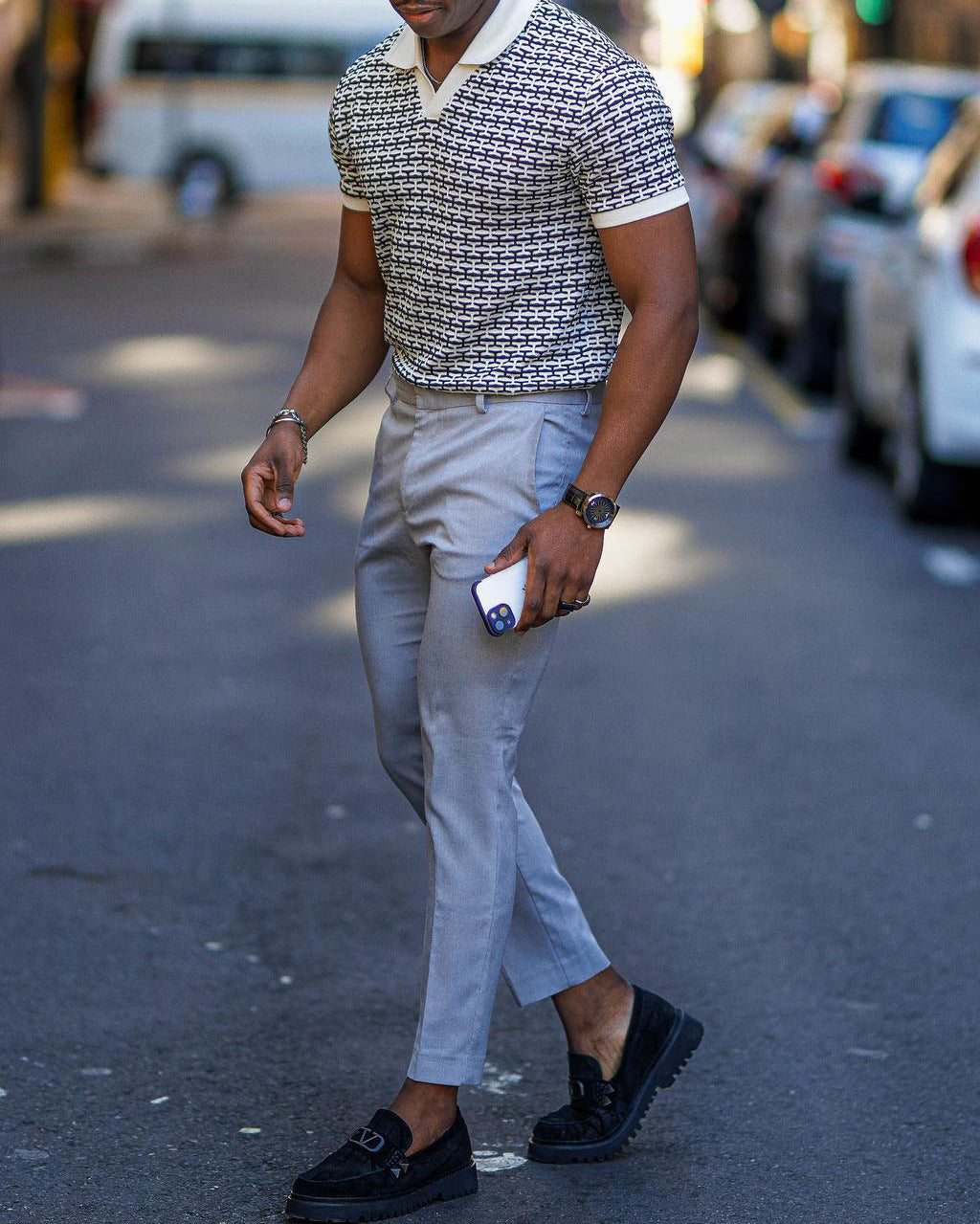 Men's fashionable casual geometric printed polo shirt