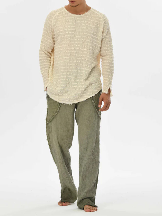 Men's fashionable and casual Bohemian-style long-sleeved T-shirt