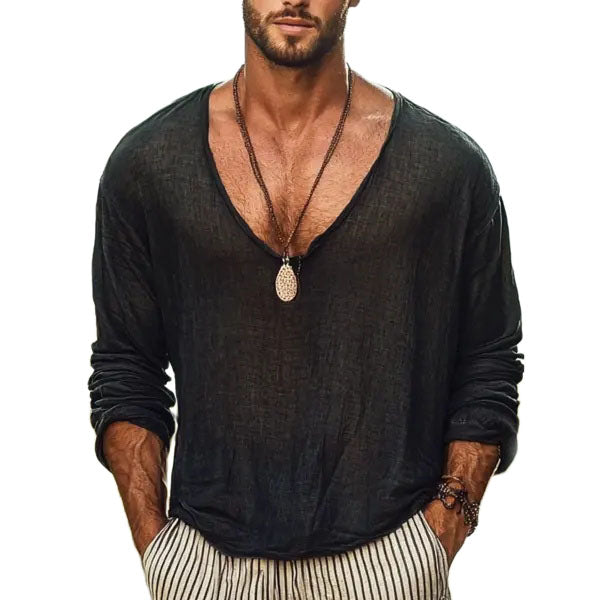 Chemise en lin légère et décontractée à manches longues pour homme