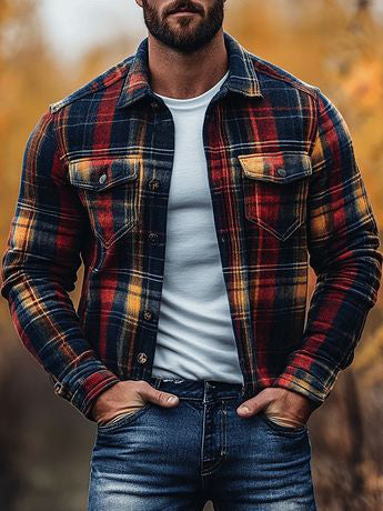Men's fashionable casual checkered printed jacket