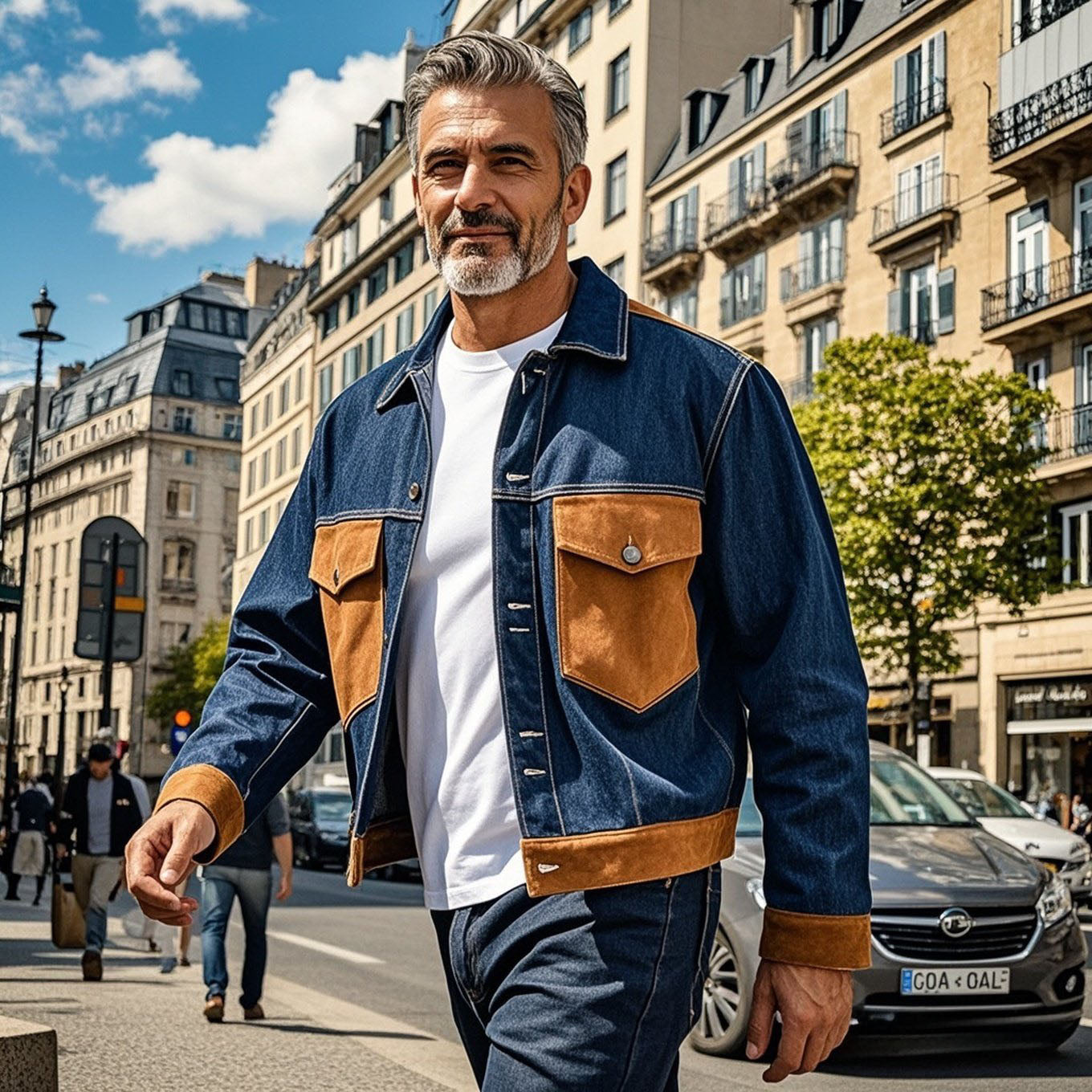 Veste en jean marron décontractée à manches longues pour homme
