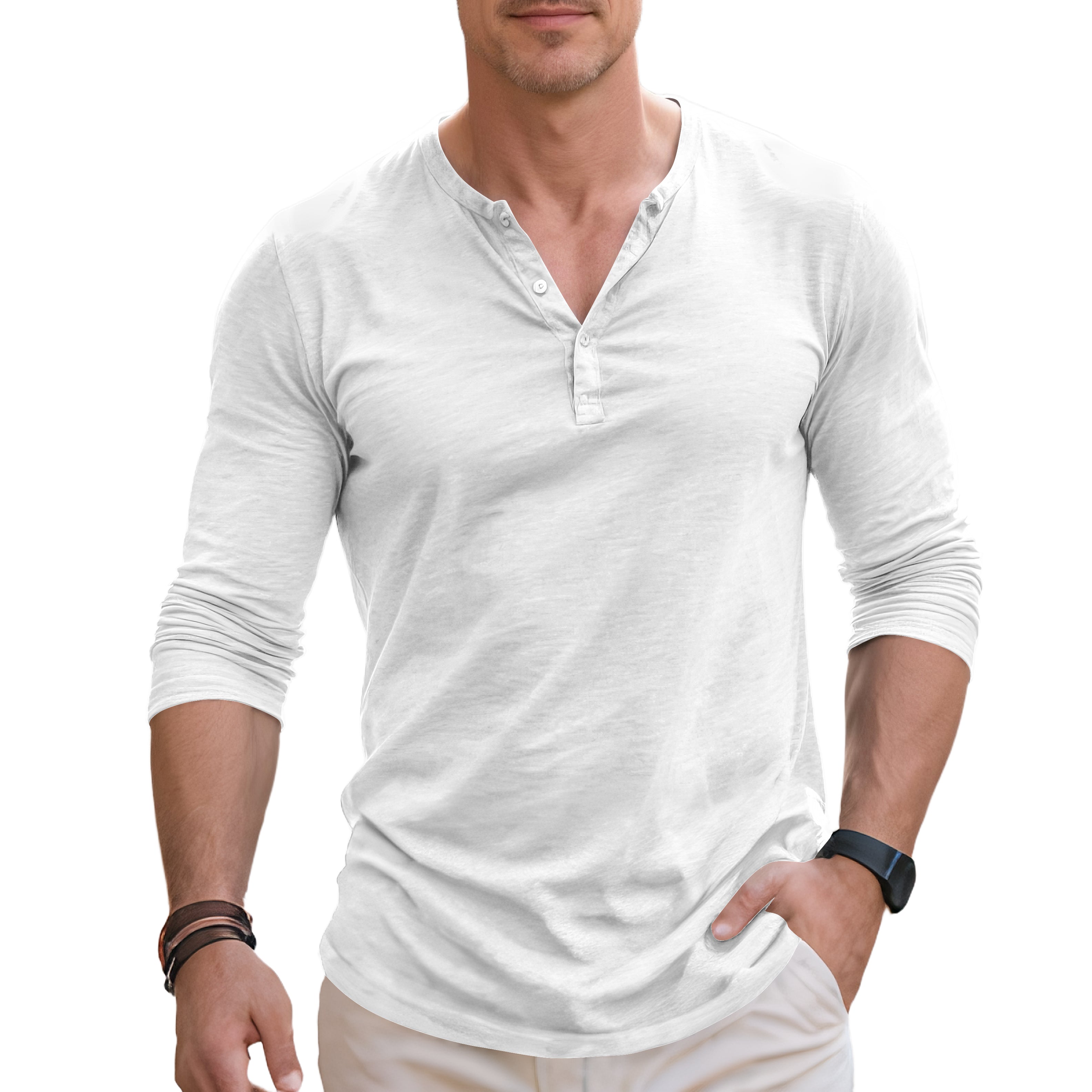 Chemise Henry décontractée à manches courtes et col en V pour homme