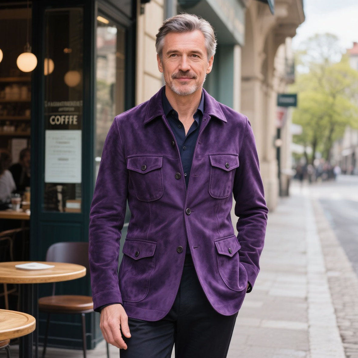 Men's fashionable and casual purple corduroy suit jacket