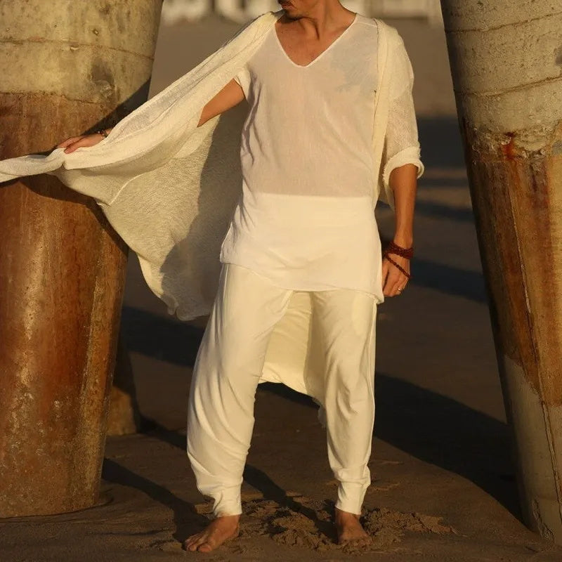 A fashionable and casual white cape for men