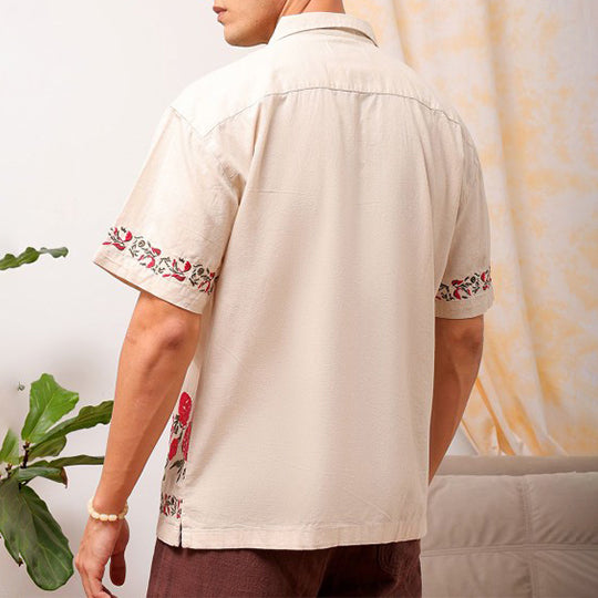 Men's fashionable casual short-sleeved shirt with floral prints
