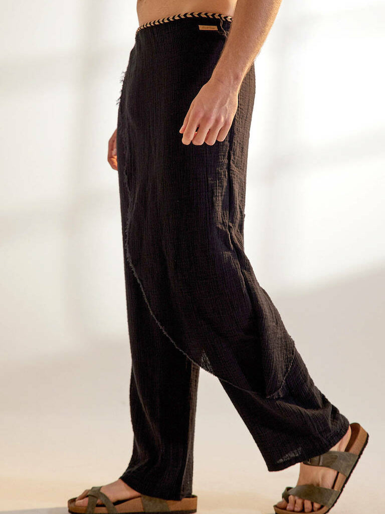 Pantalon en lin noir tendance et décontracté pour homme