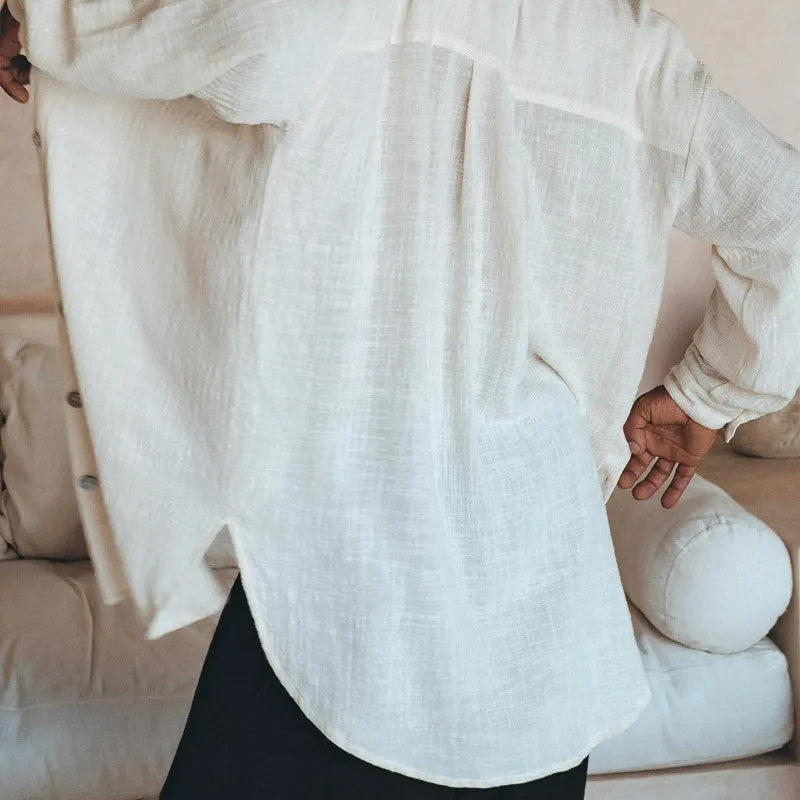 Men's fashionable and casual white long shirt