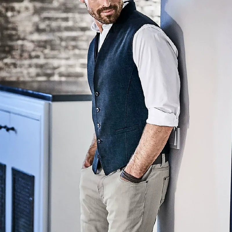 Men's fashionable and casual navy blue vest