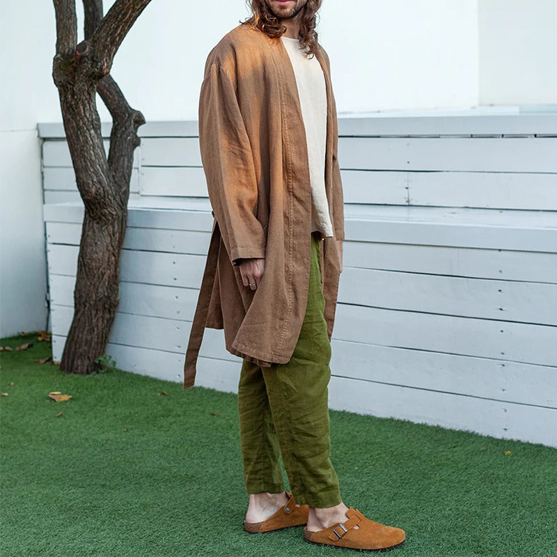 Men's fashionable and casual cotton and linen robe