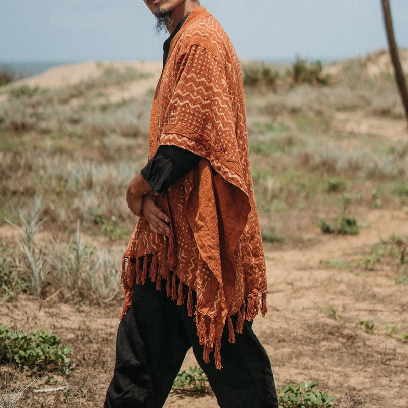 Men's fashionable casual brown fringed cape