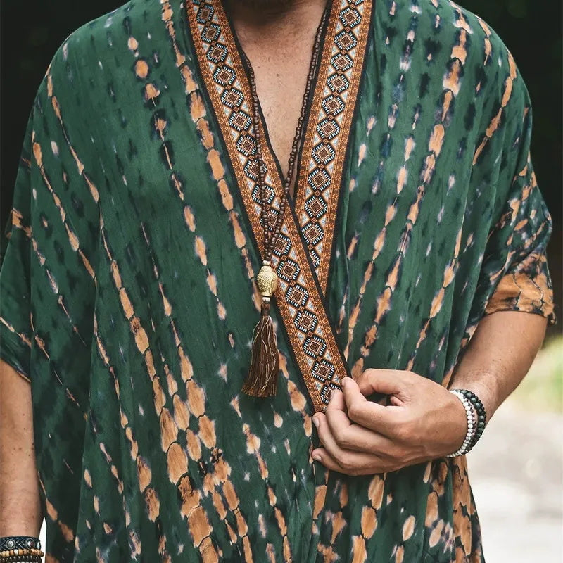 Men's beach sun-protective clothing, casual printed shirt fashionable cape coat