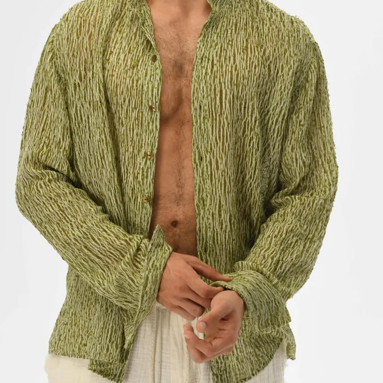 Men's fashionable and casual green long-sleeved shirt