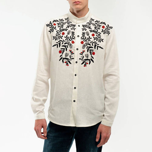 Men's fashionable casual long-sleeved shirt with floral prints