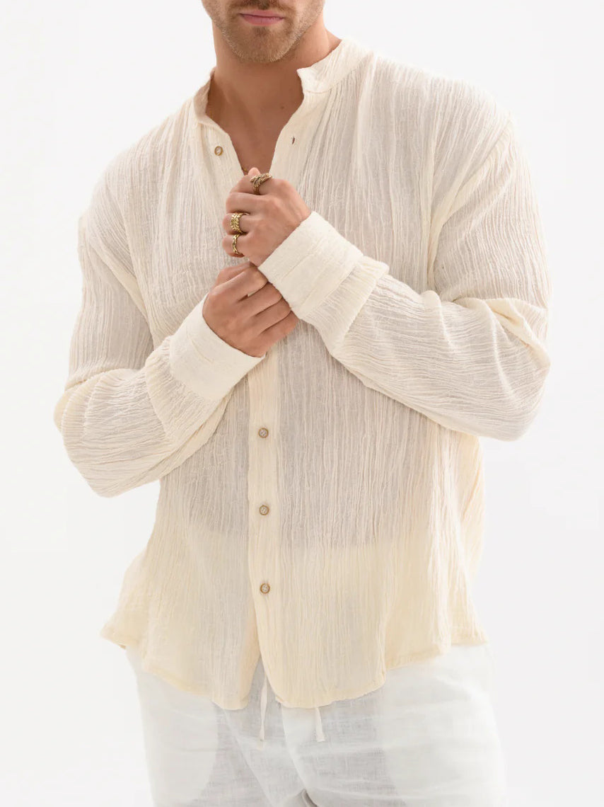Men's fashionable and casual Bohemian-style long-sleeved T-shirt