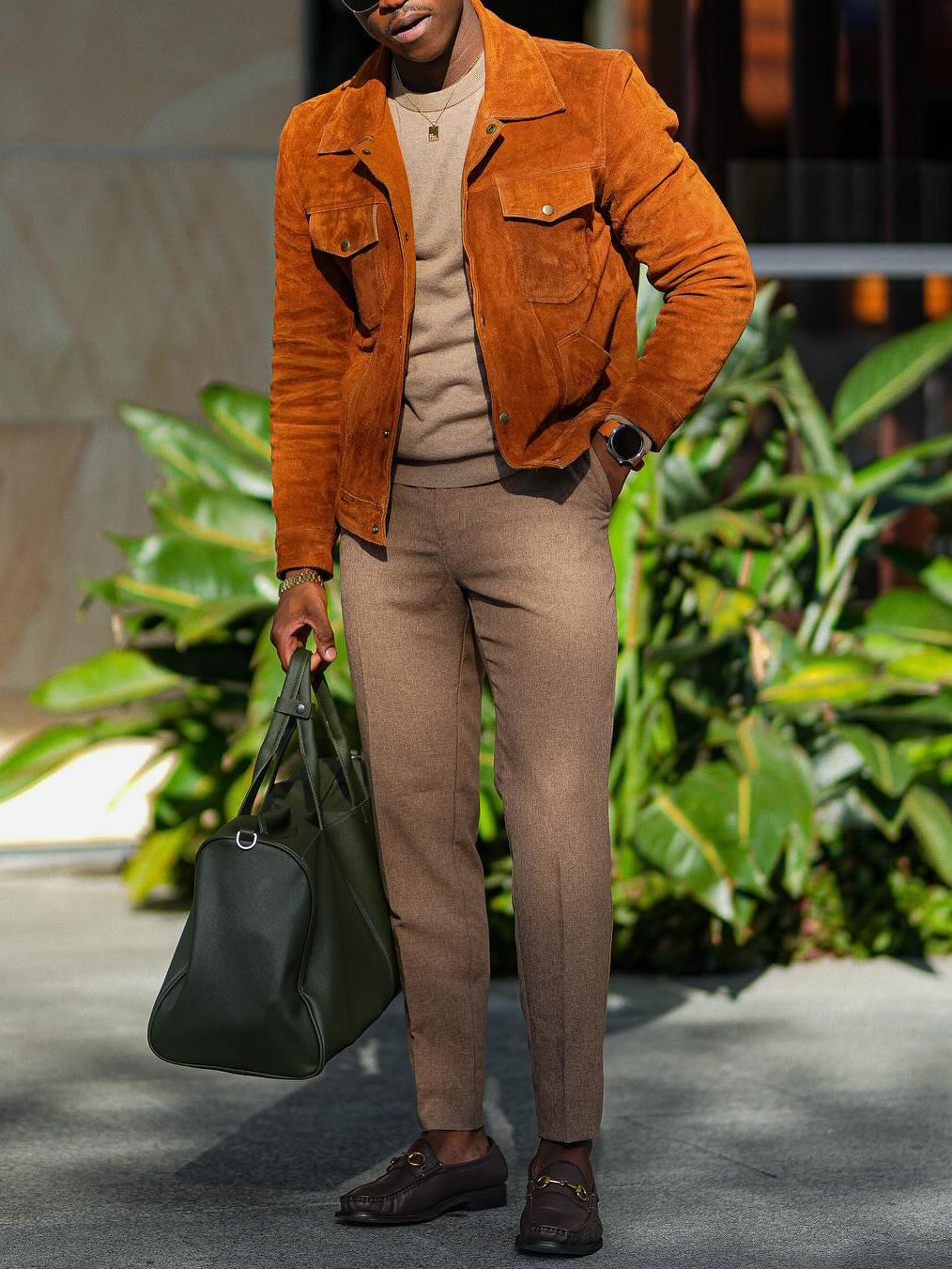 Veste décontractée en daim marron à la mode pour homme