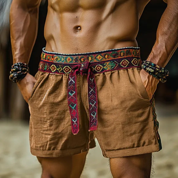 Mens Ethnic Bohemian Comfort Linen Shorts
