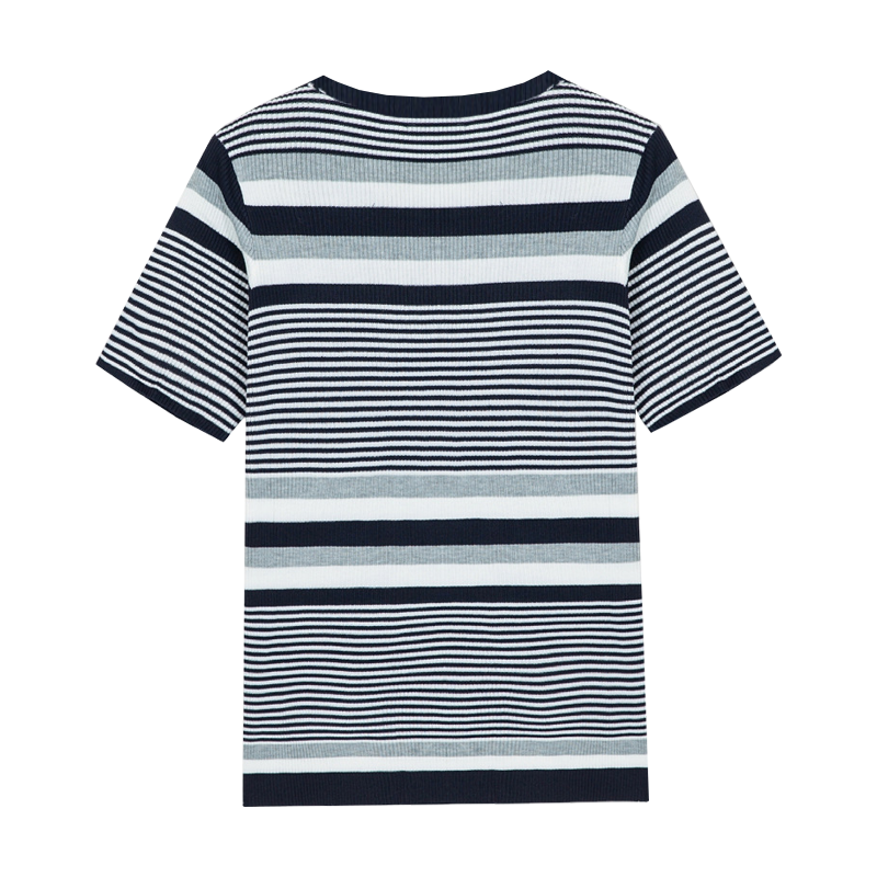 Men's Spring and Summer Casual Horizontal Stripe Knit Short Sleeve T-Shirt ASW1978C7K