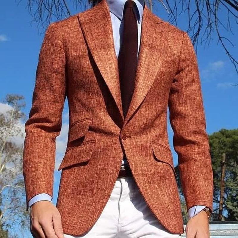 Men's Solid Color Lapel Cotton and Linen Blazer