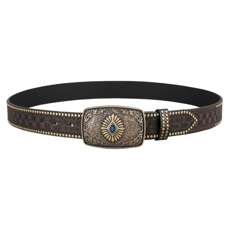 Ceinture en cuir de cowboy western vintage à rivets en relief pour homme