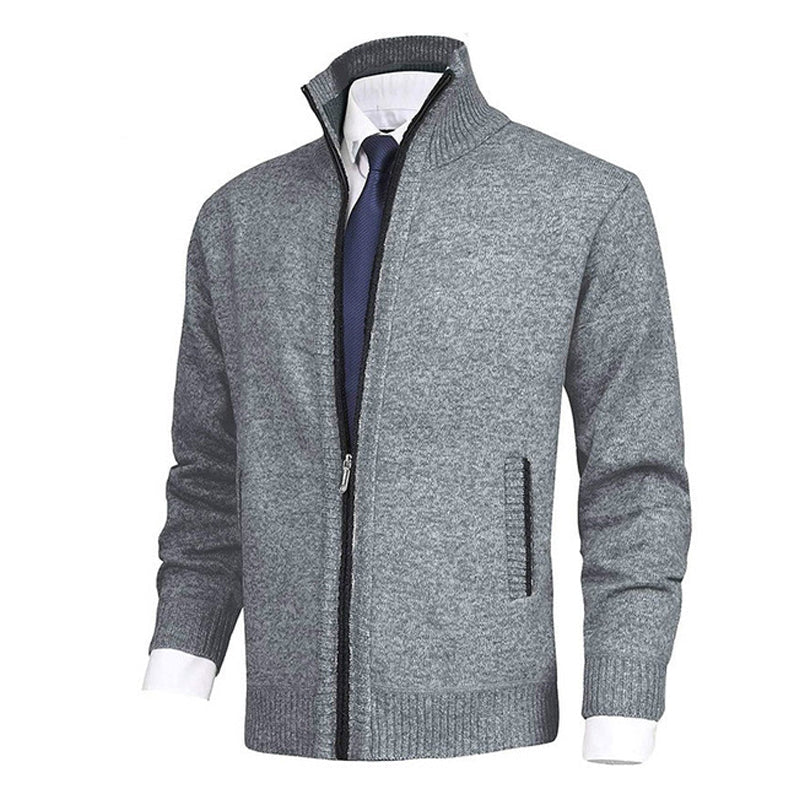 Cardigan à col montant de couleur unie pour homme