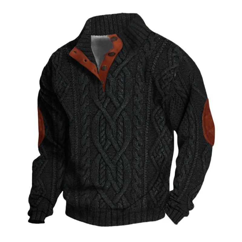 Men's Vintage Stand Collar Knitted Cable Sweater