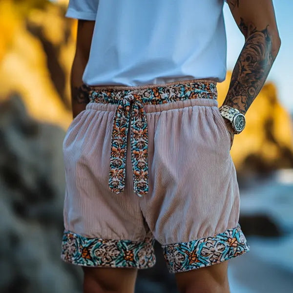 Herren-Shorts aus bequemem Leinen im Ethno-Stil im Bohemian-Stil