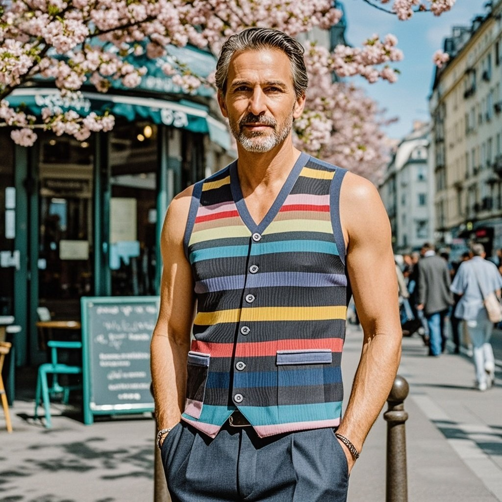Men's fashionable casual rainbow striped printed vest