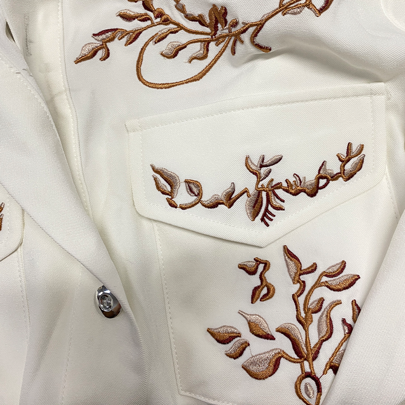 Men's Classic American Western Style Embroidered Slim Fit Cotton Long Sleeve Shirt