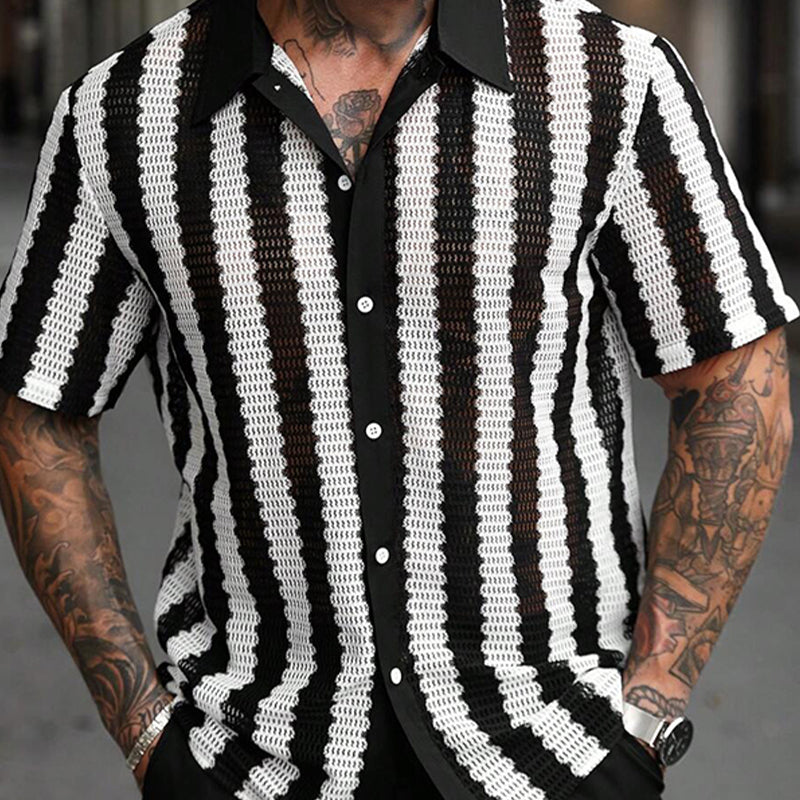 Men's Striped Short Sleeve Knitted Shirt MTA3176C2X