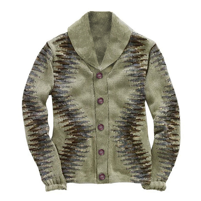 Cardigan en tricot à simple boutonnage et revers géométriques vintage pour homme