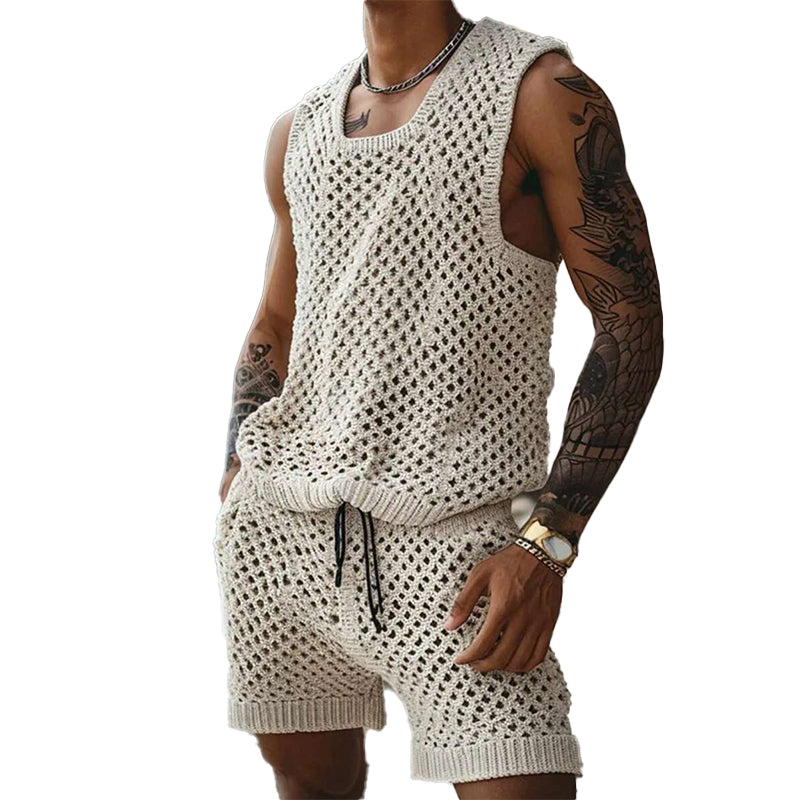Herren Urlaub Strickweste Shorts Zweiteiliges Set 86642152X