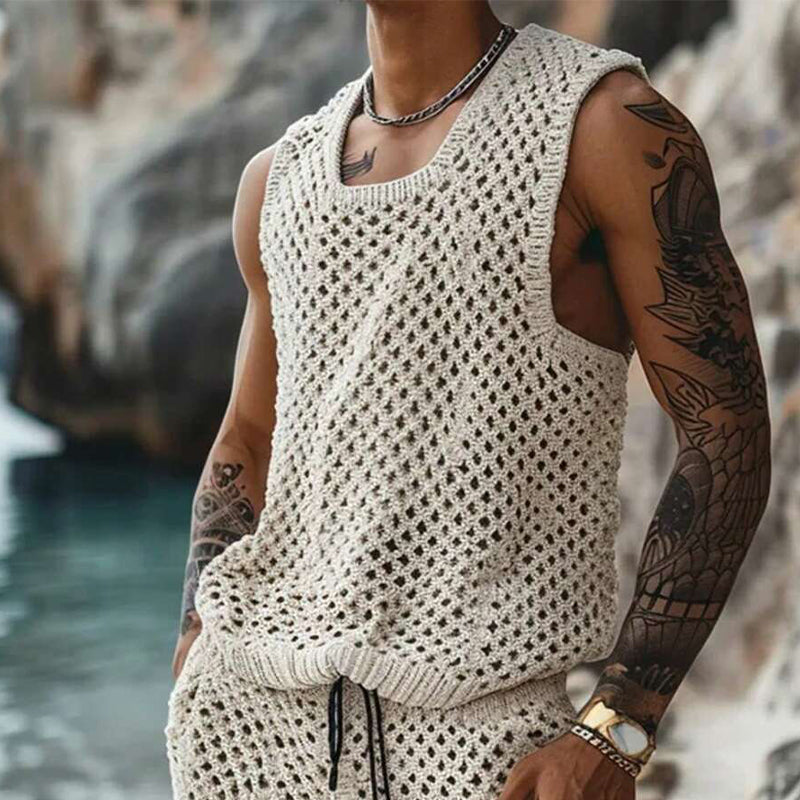Herren Urlaub Strickweste Shorts Zweiteiliges Set 86642152X