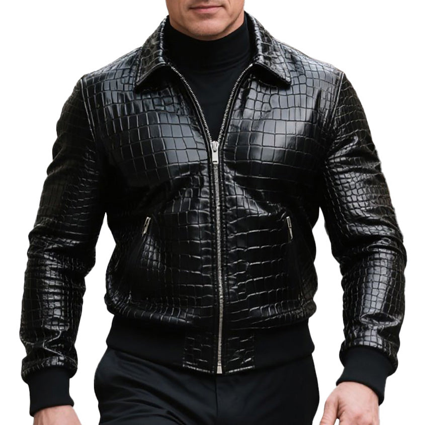 Men's fashionable casual high-end crocodile leather jacket