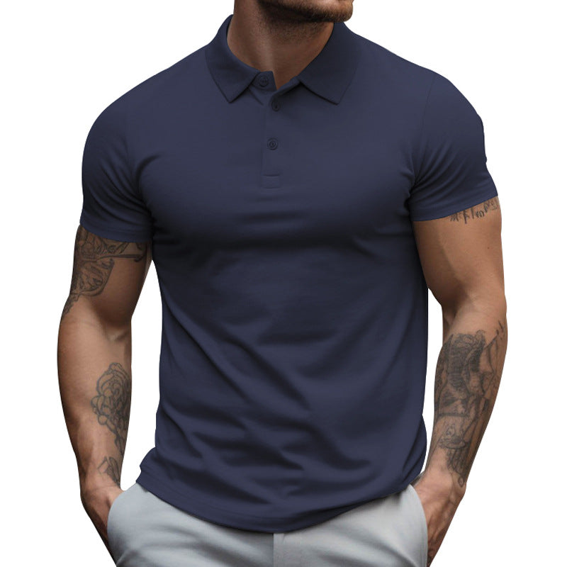Men's Solid Slim Lapel Short Sleeve Casual Polo Shirt