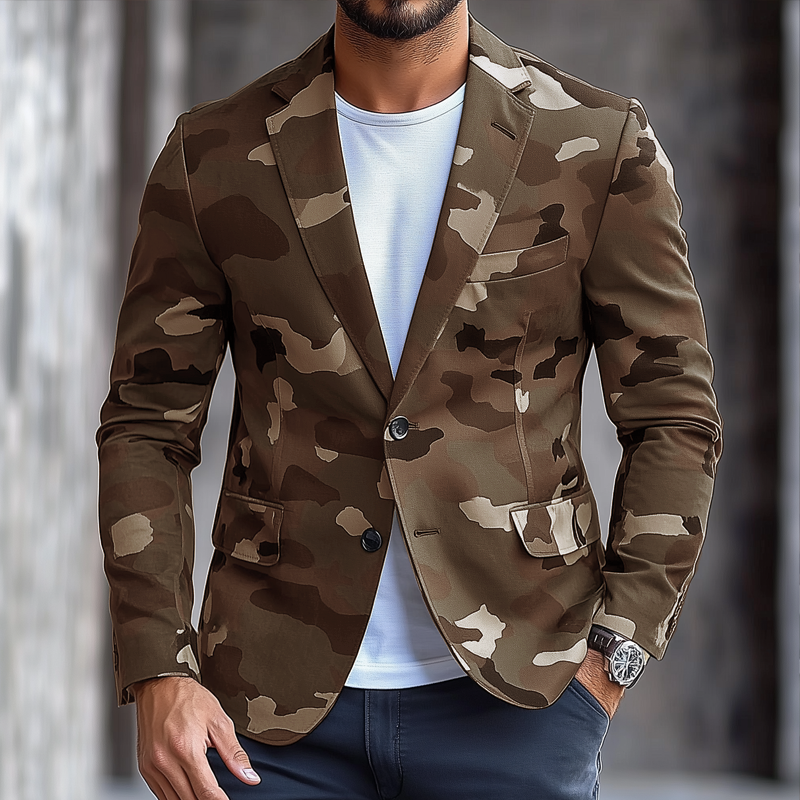 Men's Retro Camouflage Notch Lapel Single Breasted Casual Blazer