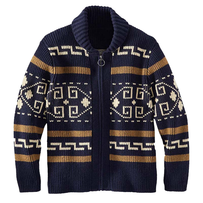 Men's Geometric Print Lapel Sweater Cardigan Jacket