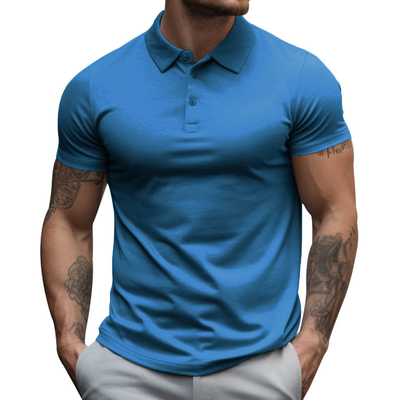 Men's Solid Slim Lapel Short Sleeve Casual Polo Shirt