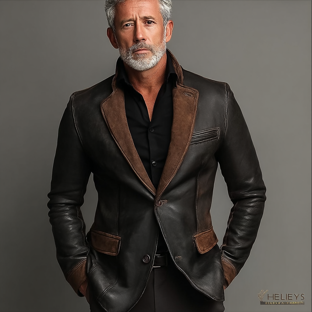 Veste de costume décontractée en daim marron noir pour homme