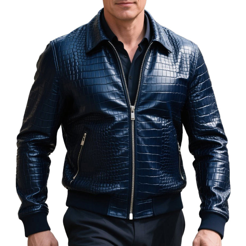 Men's fashionable casual high-end crocodile leather jacket