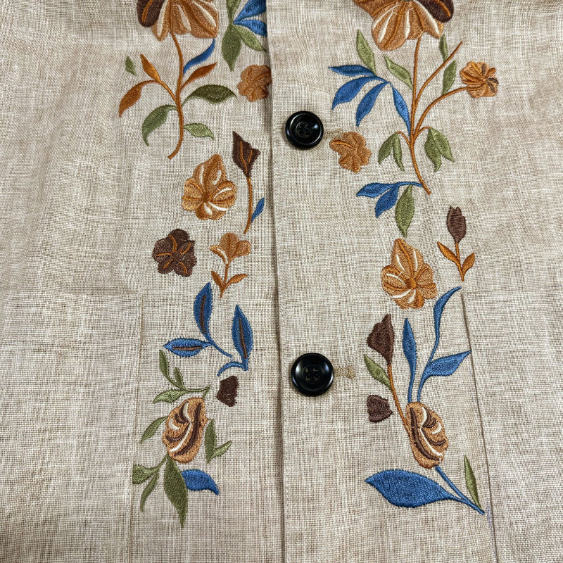 Men's Casual Linen Embroidered Stand Collar Single Breasted Slim Fit Jacket