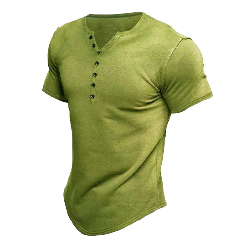 Men's Short Sleeve Solid Button Henley T-Shirt