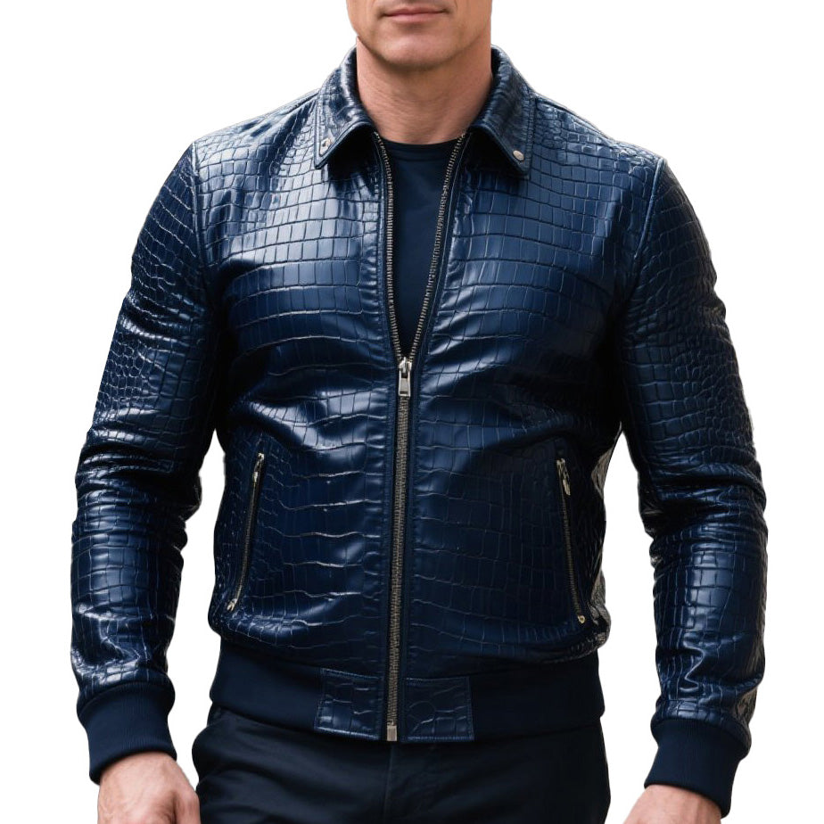 Men's fashionable casual high-end crocodile leather jacket