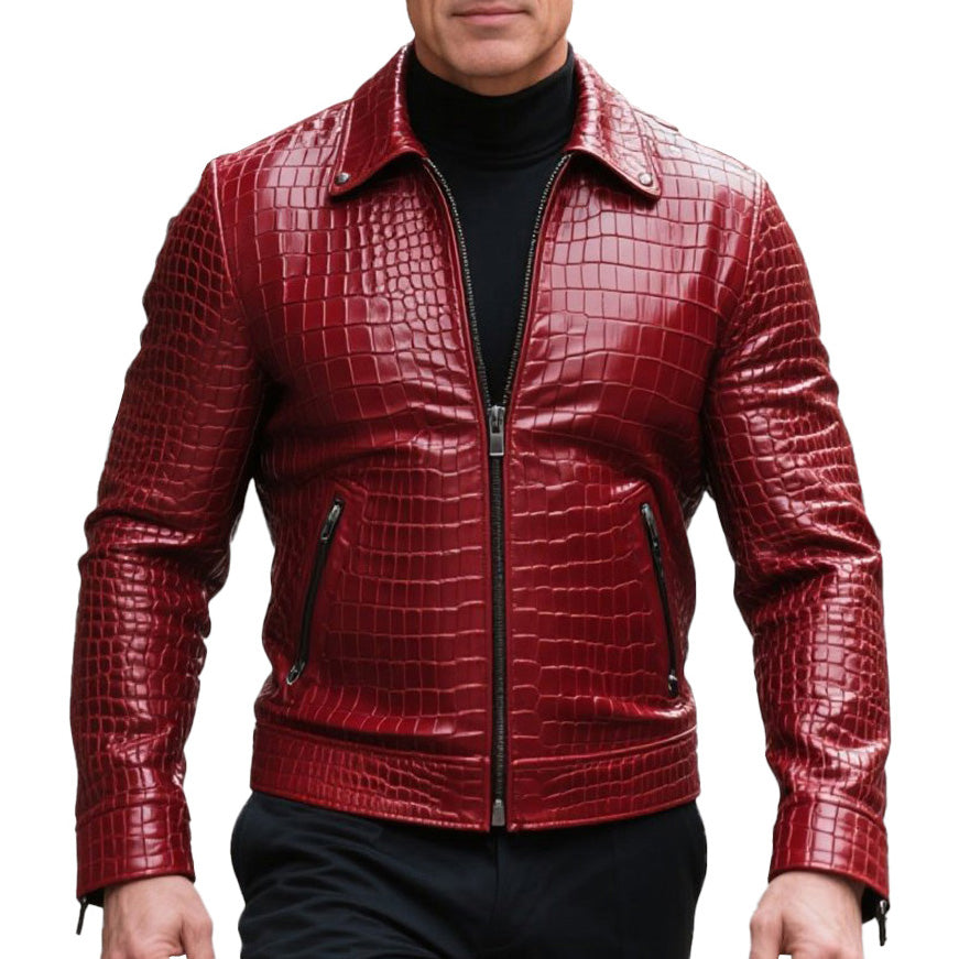 Men's fashionable casual high-end crocodile leather jacket