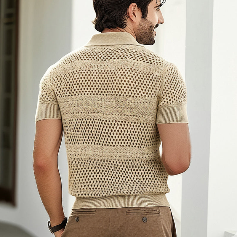 Men's Summer Knitted Breathable Polo Neck Short Sleeve T-Shirt ASW1465D6U