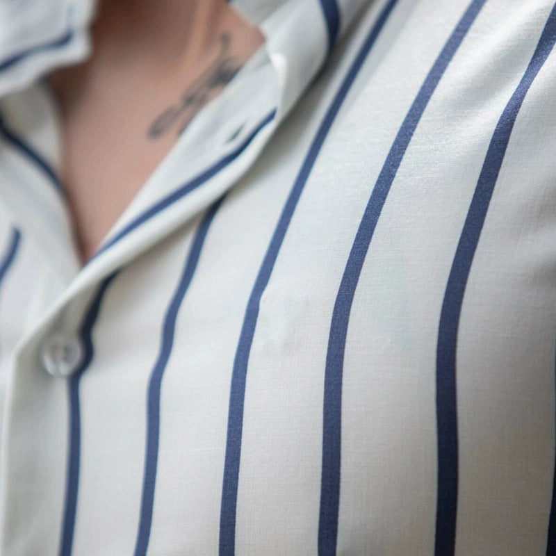 Men's fashionable casual striped long-sleeved shirt