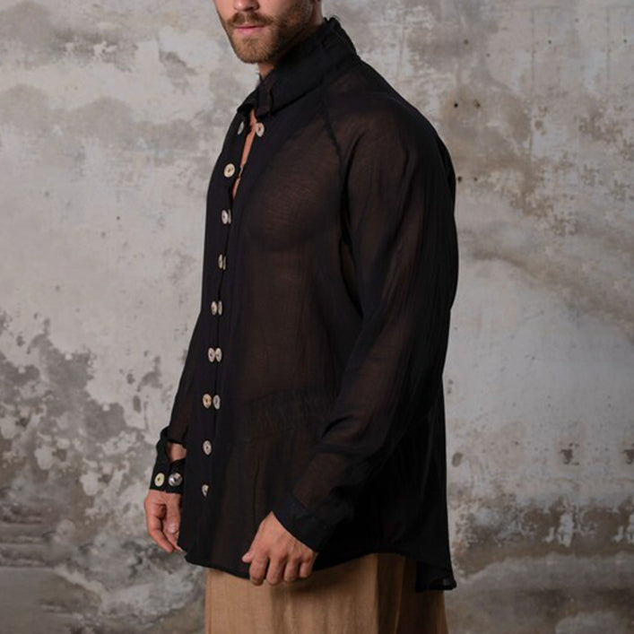 Chemise noire à manches longues pour homme, tendance et décontractée