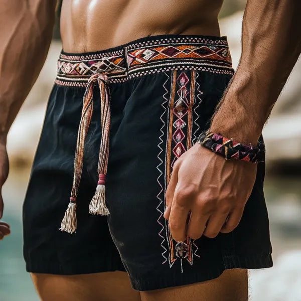 Short bohème décontracté en lin pour homme